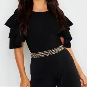 Ruffle Sleeve Plunge Back Bodysuit